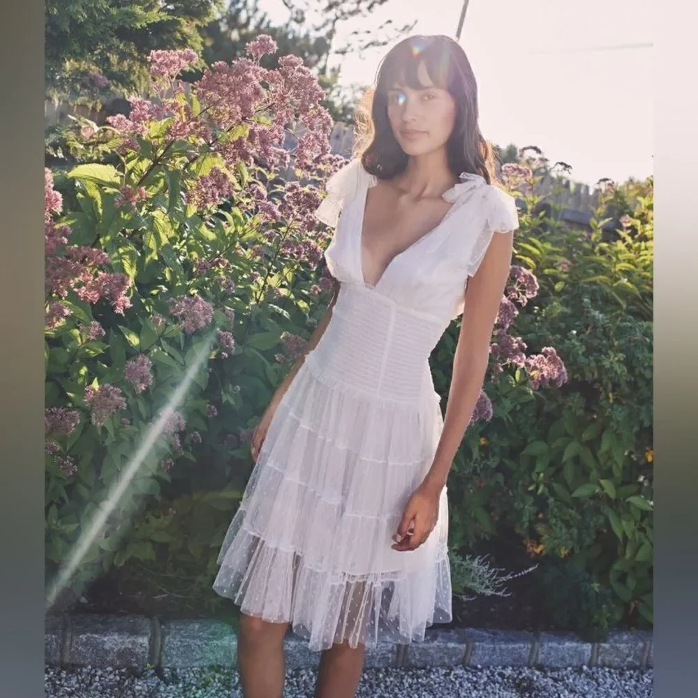 Cinq a Sept Valeria Midi White Dress Ruffle Size 4